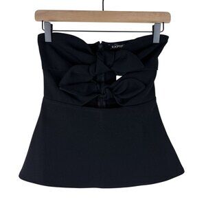 NWT Express Black Bow Front Cutout Strapless Peplum Top